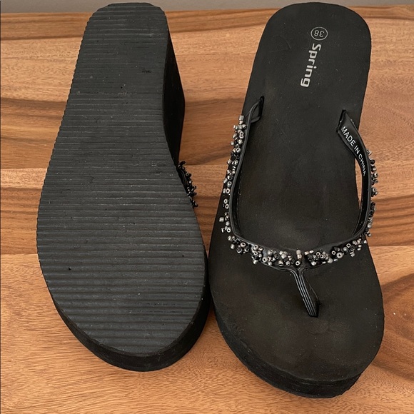 8.  Women's Black Beaded Sandals - Picture 3 of 3